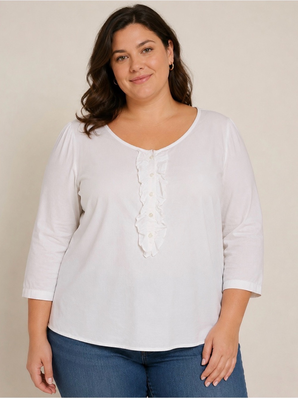 Lands’ End 3/4 Sleeve 100% Baumwolle (Cotton) Top Women’s 14 White Lightweight